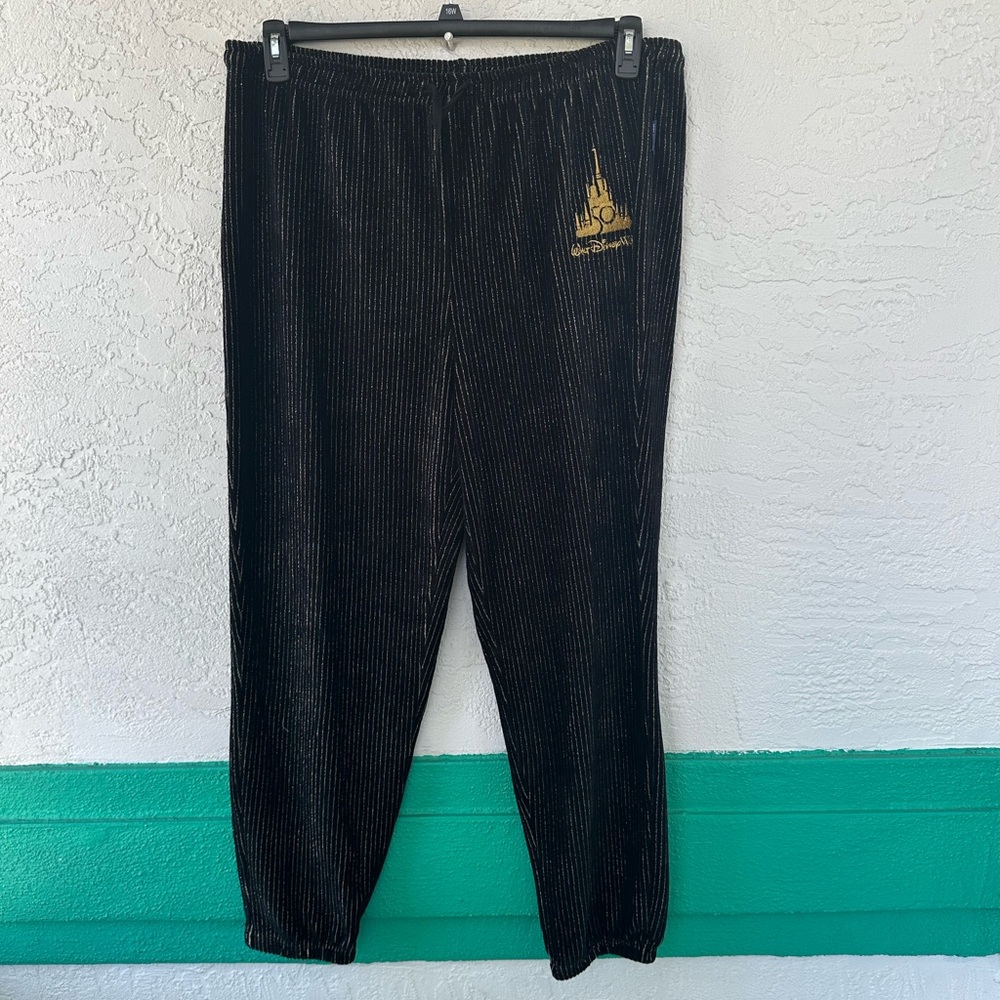 Walt Disney World 50th Anniversary Black Gold Castle Corduroy Sweatpants XXL